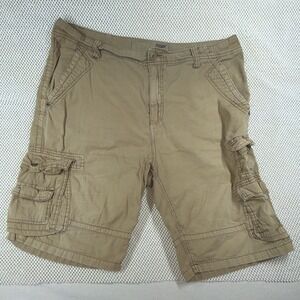 Plugg Men's Beige Cargo Shorts Cotton Canvas Flat Front Cargo Pockets